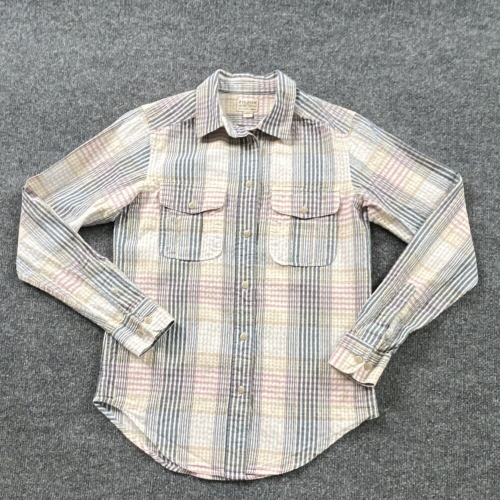 Filson Multicolor Plaid Cotton Linen Button-Up Shirt Women XS Long Sleeve Casual
